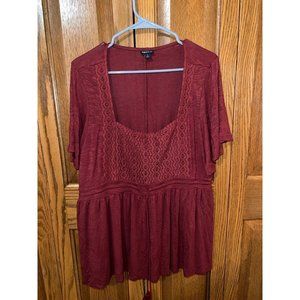 Torrid Knit Square Neck Lace Inset Flutter Sleeve Babydoll Top